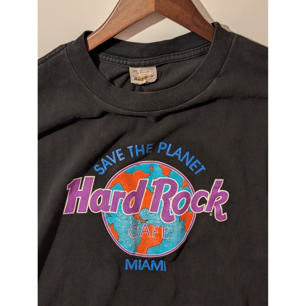 Hard Rock Cafe Shirt Mens OS Black Excellent Miami Save The Planet Vintage Tee